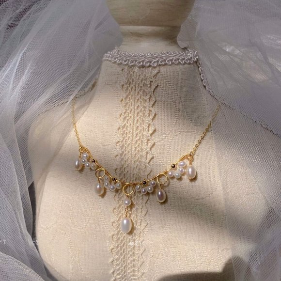 Handcrafted Genuine Freshwater Pearl Necklace Victoria Style Layered Necklace - Picture 7 of 7